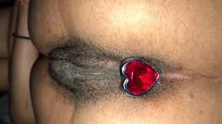 Hairy anal plug insertion