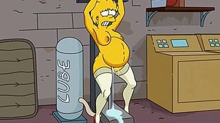 Simpsons porno - dospelá Lisa Simpsons v prdeli sexuálnym strojom a nafúknutá