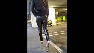 Walking In Outdoor Latex Leggins And High Heels Pmv Porn Music Video