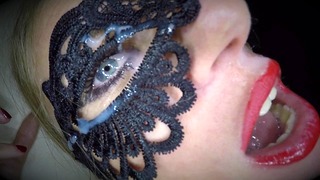 Dutch Masked Blond Babe Gets Facial and Swallows Cum