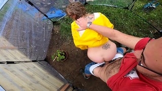 Gardener Fucked His Boss in the Outside Greenhouse on a Rainy Day Dom and Pat