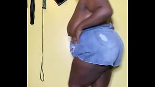 BBW Ebony Goddess Pisses Denim Jean Shorts