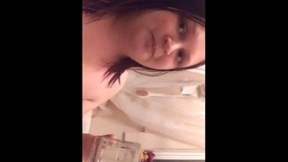 Fat Amateur Drinks Her Piss on Toilet