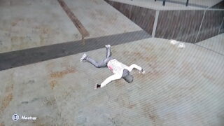 BDSM Maniac Hits His Own Balls In A Dark Garage.