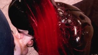 After Scene Blowjob: Latex Rubberdoll Sucks The Camera Man’s Big White Dick & Swallows His Cum