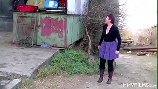 German Redhead Granny Enjoys A Countryside Pounding