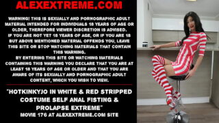 Hotkinkyjo In White & Red Stripped Costume Self Anal Fisting & Prolapse Extreme