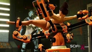 I Just Want Your Dick! Female Robot Shemale Fucks A Sexy Cuffed Busty Brunette In The Sci-Fi Lab