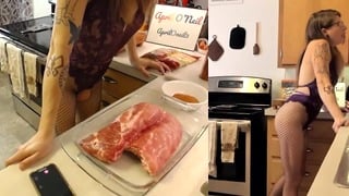 Lonely Girl Makes Ribs For Daddy And Gets Fucked – Sounding Squirt At End