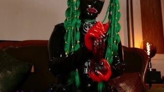 Miss Maskerade Latex Gloves Asmr And Rubber Sound Blowing Her Dildo For You