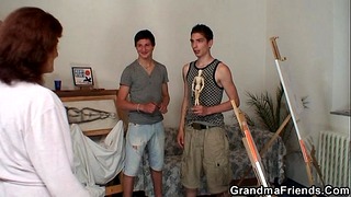 Naughty Granny Takes Two Young Dicks