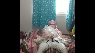 PVC Latex Sissy Cosplay Does Breathplay And Vibrator, Card Sakura