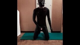 Transgirl With 3 Breathplay Masks Jerks Off In Full Latex Suit