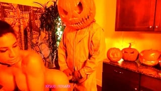 Trick Or Treat Pumpkin King Jack-O-Lantern Fucks Me Cums On My Big Tits After Sucking Throating Him