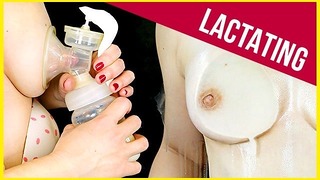 Lactating My Boobies Milk Pumping and Smearing Lactation Milking Close Up