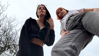 Bully Girls Spit On You And Order You To Lick Their Dirty Sneakers – Outdoor POV Double Femdom