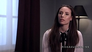 Bound Brunette Takes Electro Play & Hard Anal